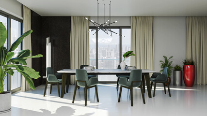 Illustration 3D rendering large luxury modern bright interiors Living room mockup computer digitally generated image