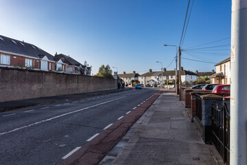 Fototapeta na wymiar Looking down the street in a typical Dublin Ireland neighborhood
