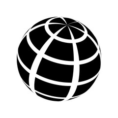 3D sphere wireframe icon in perspective view. Orb model, spherical shape, grid ball. Earth globe figure with longitude and latitude, parallel and meridian lines