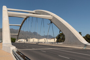 Ashton, Western Cape, South Africa. 2023. Arched bridge supporting a four laned carriagway over the Cogmanskloof river in Ashton, South Africa.