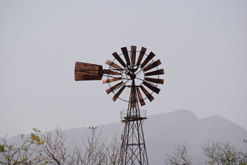 Altes Windrad  Wind Pumpe aus Holz und Metall