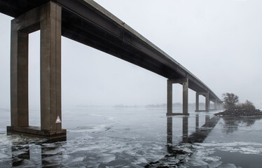 Quinte Skyway Bridge in fog Belleville Ontario