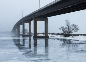 Quinte Skyway Bridge in fog Belleville Ontario