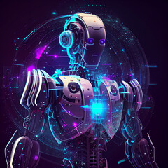 Robot with Global network connection, Internet, digital technology and big data