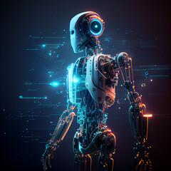 Robot with Global network connection, Internet, digital technology and big data