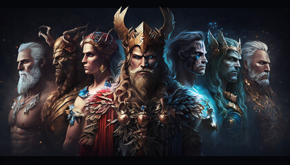 Obraz premium Group of German gods - Mythologies - Generative AI