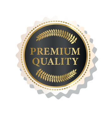 Premium quality dark gold. Evaluation of goods and services, award and achievement, trophy. Template, layout and mock up. Label, badge and emblem. Realistic flat vector illustration