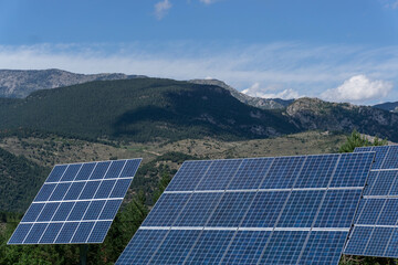 Solar panels in a meadow in the Catalan Pyrenees