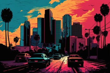 Californian Pop Art Cityscape: Vibrant and Retro, generativa ai