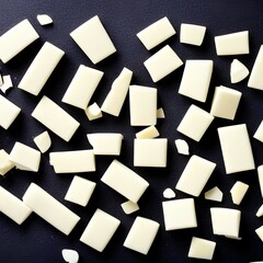 Pieces of white chocolate isolated on a white background. top view - generative ai