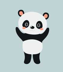 Cute panda standing. Wild life and mammal, animal. Sticker for social networks and messengers. Design element for booklet, scrapbook or brochure. Cartoon flat vector illustration