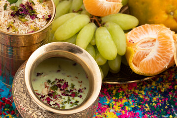 Kesariya Thandai Or Kesaria Sardai - Traditional Indian Sweetened Refreshing Milk Flavored Beverage, Masala Drink Widely Enjoyed On Indian Festival viz. Holi, Diwali, Holla Mahalla And Maha Shivaratri
