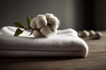 Organic cotton cloth with cotton flower, Generative AI - obrazy, fototapety, plakaty