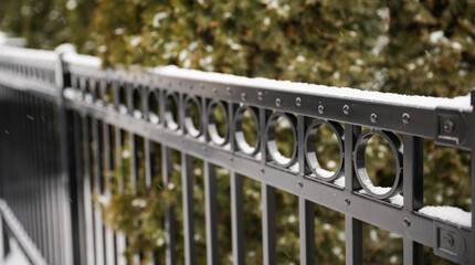 snow fall in the city fences metal pattern handrail