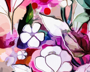 Obraz na płótnie Canvas Rainbow Garden - Abstract Botanical Art 