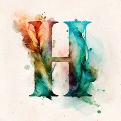 watercolor letter H