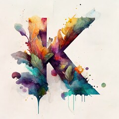 watercolor letter K, alphabet