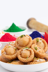 Chandrakala Gujia Mithai Also Called Suryakala Gujiya, Pirukiya, Pirukia, Pedakiya, Karanji, Basundi Gughra Made Of Suji Ghee Stuffed With Mawa Khoya Chasni Mava Khoa For Deepawali, Teez, Holi, Teej