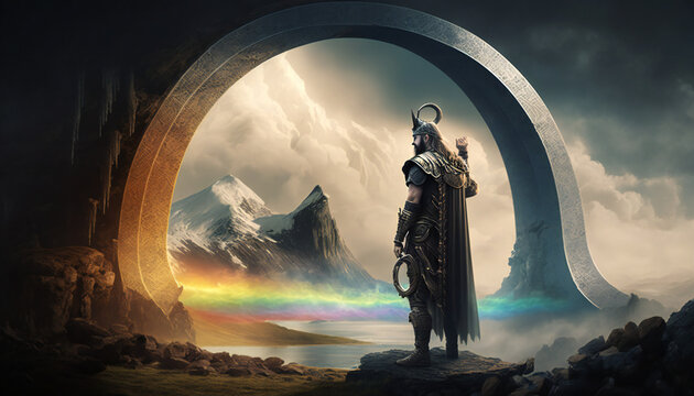 Download Heimdall standing guard at the Bifrost Bridge in a