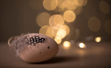 eggs in a basket. Bokeh background. Easter. Holidays