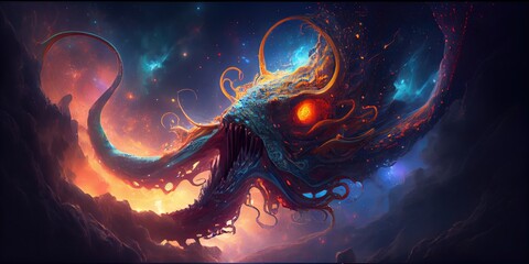 The kraken monster, giant octopus. Scary creature of the oceans. Generative AI.