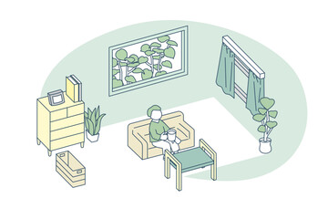 自宅のリビング。プライベートな時間