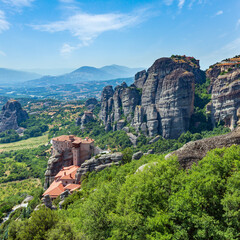 Fototapeta na wymiar Summer rocky Meteora monasteries, Greece