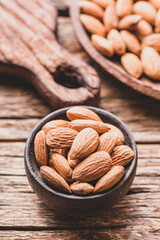 pile of natural almonds (Prunus dulcis) close-up image