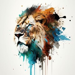 Abstraktes, farbenreiches Löwenporträt
