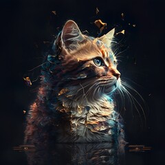 Kunstvolles Katzenbild auf schwarzem Grund mit coolen Effekten
