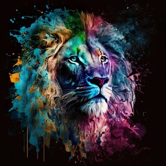 Abstraktes, farbenfrohes Bild Porträt eines Löwen