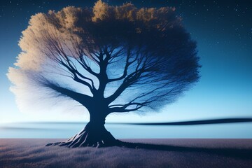 Fototapeta na wymiar The shadow tree on blue dark sky background - generative ai