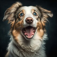 Süßer, glücklicher Hund zeigt seine Zunge, Ohren aufgestellt