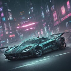 Obraz premium Cyberpunk Car - City with Car - Modern - Futuristic