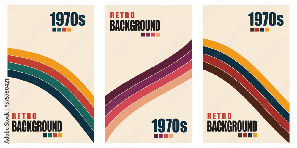 Poster set of retro vertical posters.abstract backgrounds in trendy 1970s style. groovy striped design temp