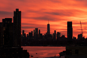 Dramatic sunset over New York City. 