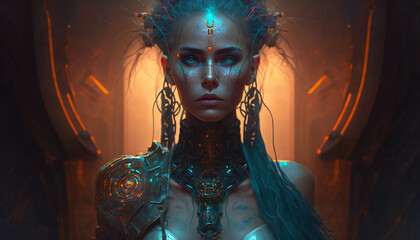 Hel god of Darkness - cyberpunk - German Mythologies - Generative AI - obrazy, fototapety, plakaty