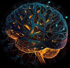 Neural Network Brain Illustration. Generative AI illustrations.