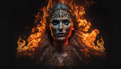 Foto op Plexiglas Hel god of Darkness - on fire - German Mythologies - Generative AI © The_AI_Revolution