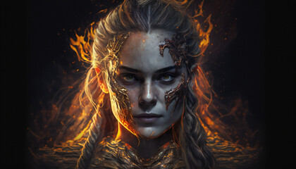 Hel god of Darkness - on fire - German Mythologies - Generative AI