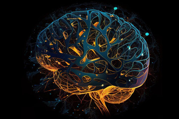 Human brain Illustration neural network smaller version. Generative AI 