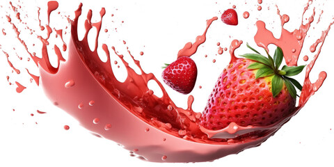 splash of strawberry flavor juice falling down