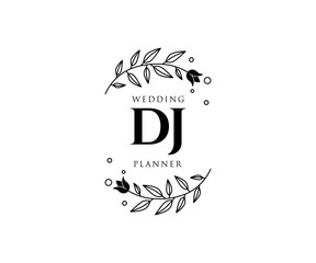 DJ Initials letter Wedding monogram logos collection, hand drawn modern minimalistic and floral templates for Invitation cards, Save the Date, elegant identity for restaurant, boutique, cafe in vector