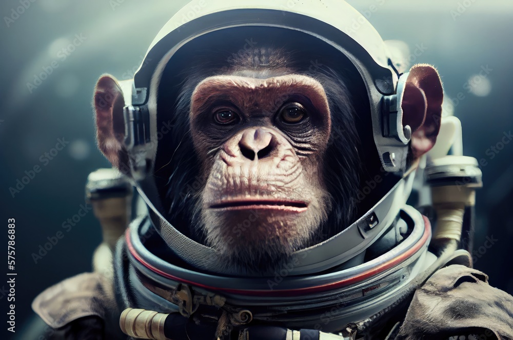 Aufkleber chimpanzee astronaut in space exploring generative ai