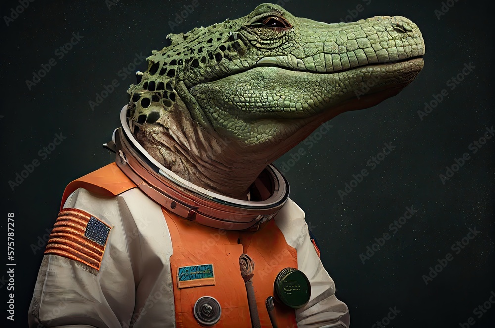 Poster crocodile astronaut in space in a space suit generative ai