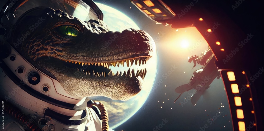 Aufkleber crocodile spaceman out of this world exploring new worlds generative ai