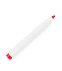 Bright red marker isolated on white, top view. School stationery