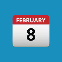 8th February calendar icon. February 8 calendar Date Month icon