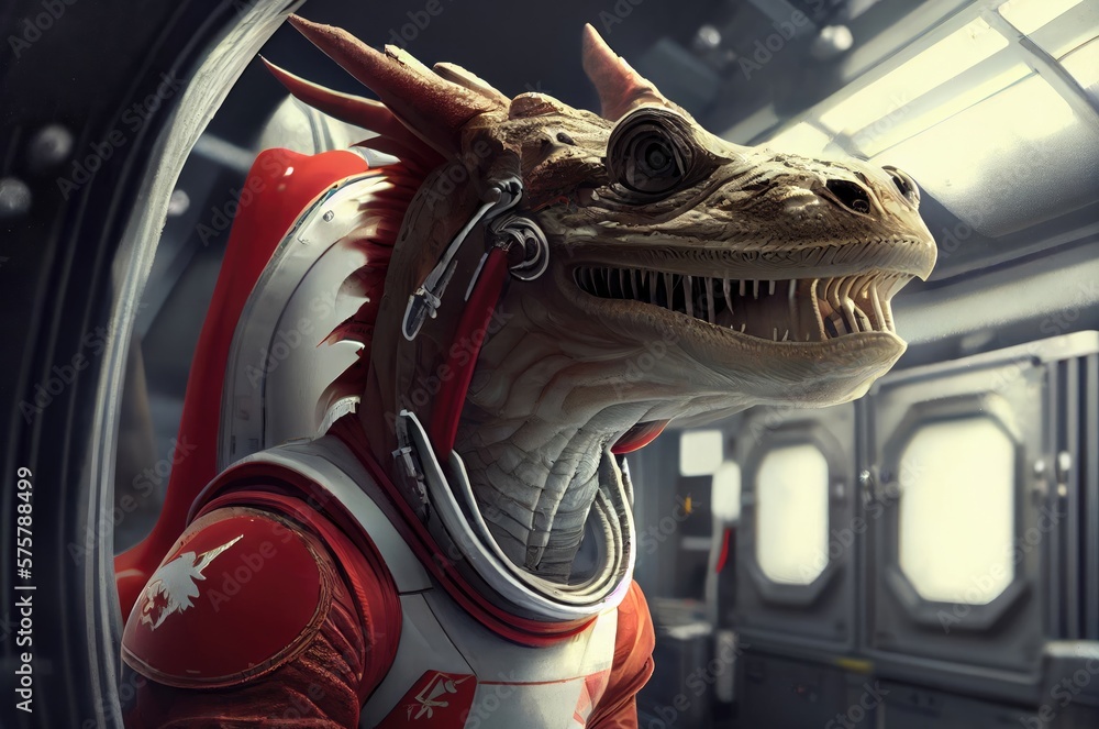 Poster dragon astronaut in space exploring generative ai