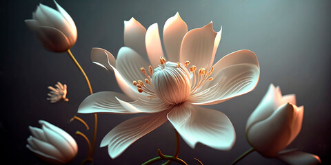 beautiful abstract white and yellow flower with dark background created with AI